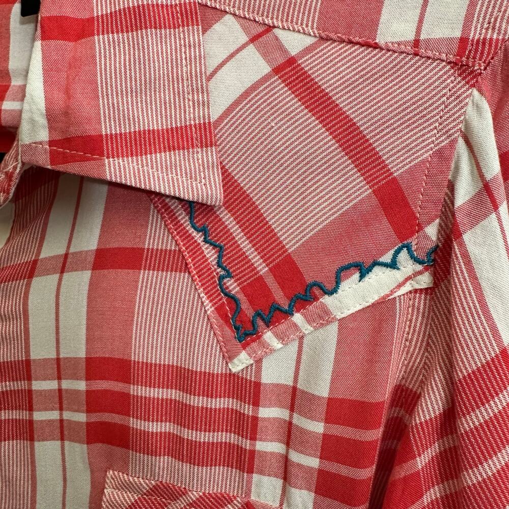 Wrangler Retro Red Plaid Pearl Snap Long Sleeve Shirt Medium Western Cowgirl - Picture 3 of 9
